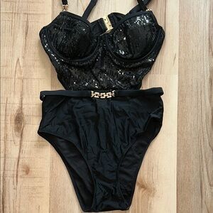 Elegant Black Sequin Swimsuit